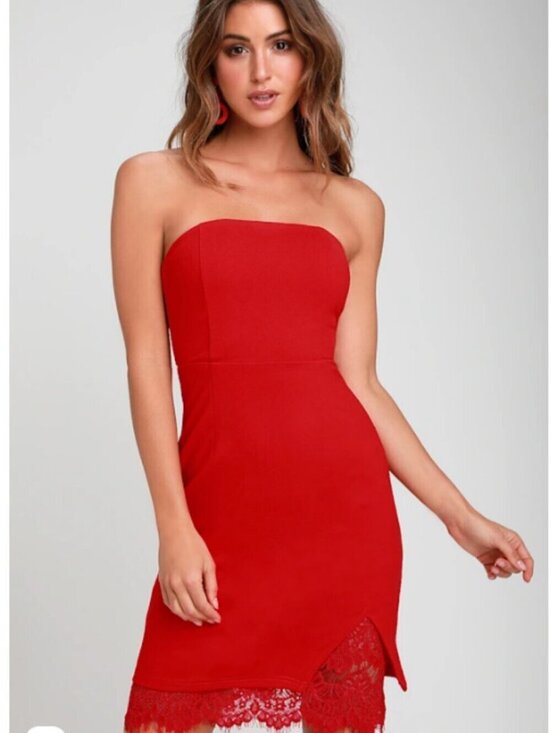 Lulus Dresses & Skirts - NWT | Lulus | M | Mateo Red Lace Strapless Bodycon Dress